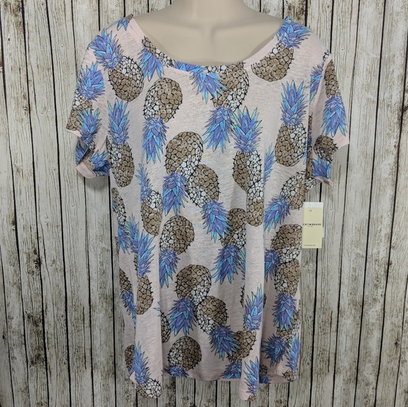 Lucky Brand Pineapple Print Linen Blend T-shirt 1x - Picture 5 of 8